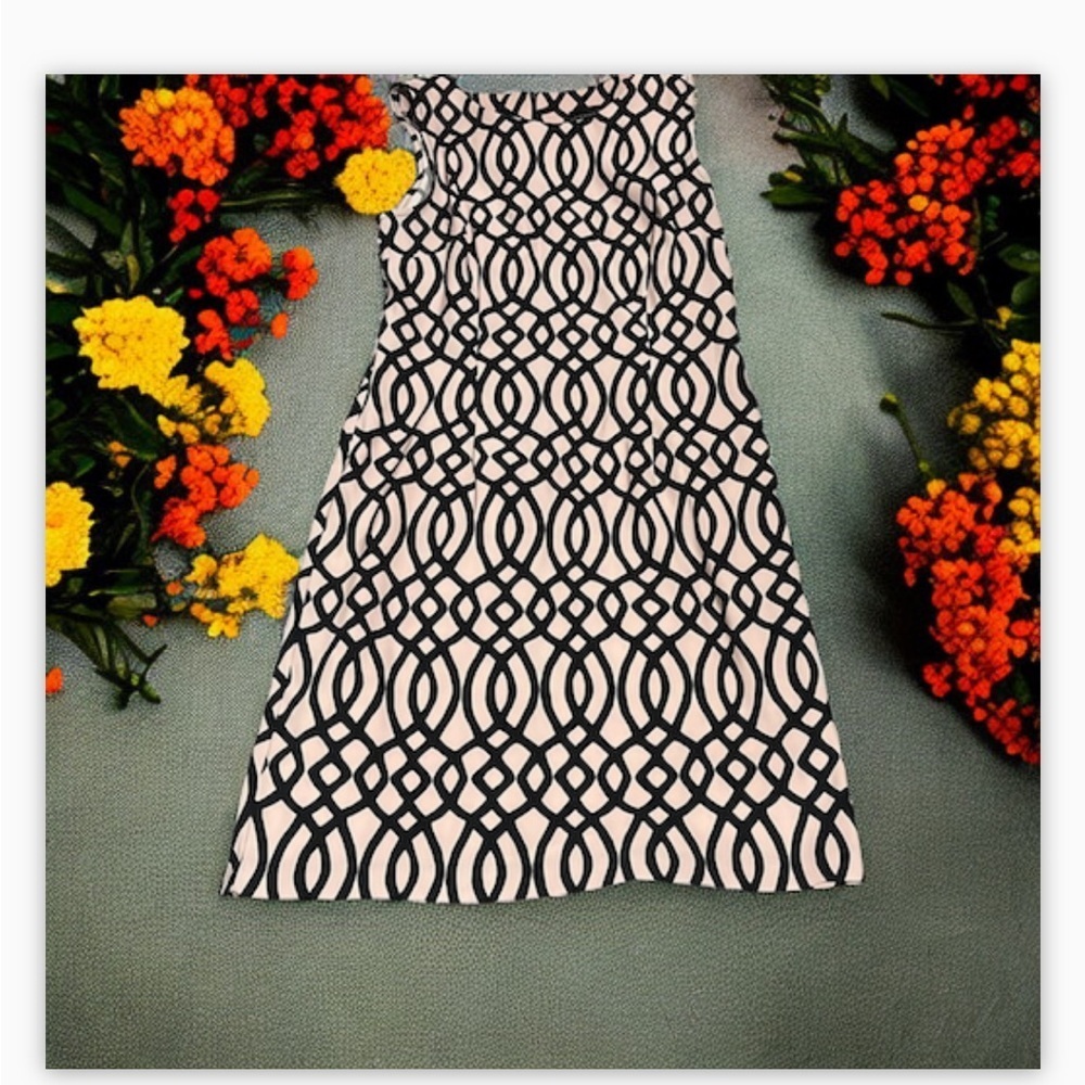 Geometric  Pattern Sheath- Creme-Off White /Black -NWOT-Sz 10-Chic & Flattering - Picture 7 of 13